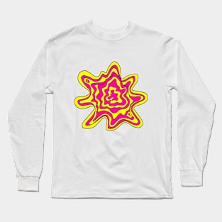 Trippy Topographic Wavy Contour Fluid Line Art Pink and Yellow Long Sleeve T-Shirt